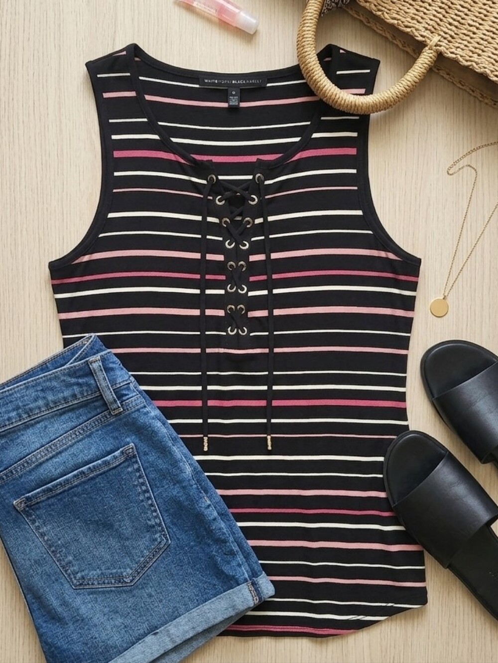 WHBM Striped Lace-Up Tank Top